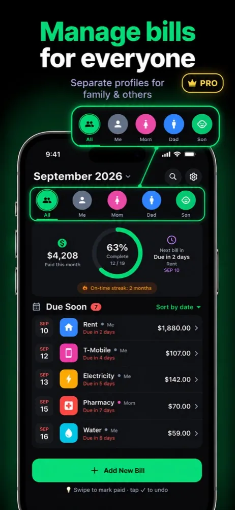 Bill Check managing bills for everyone in the household