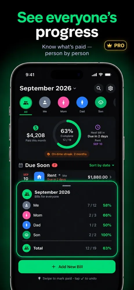 Bill Check showing everyone's payment progress