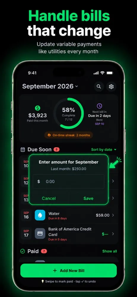 Bill Check handling bills that change each month