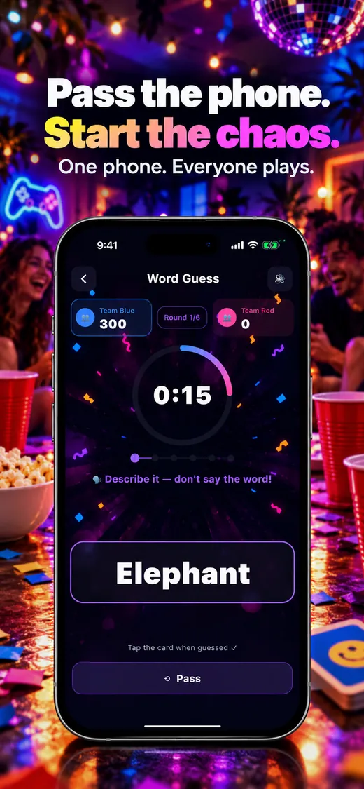 Partivo round of Word Guess with the timer running